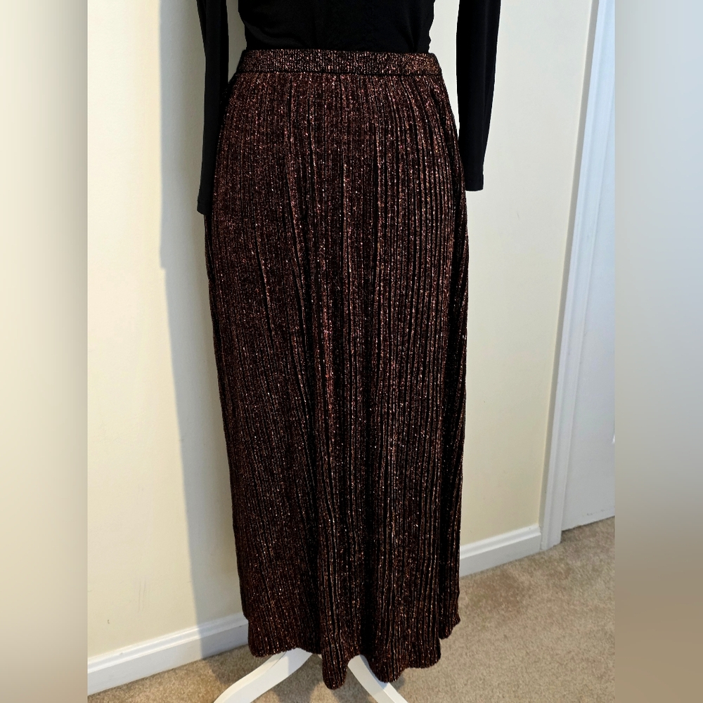 Yves Saint Laurent Maxi Pleated Knit Skirt Bronze Brown 44 M L